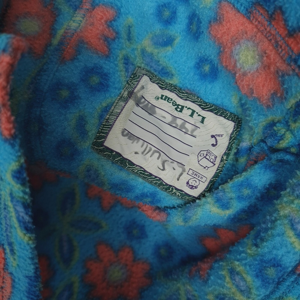 Vintage LL Bean Fleece Jacket Girls Small Blue Floral 1/4 Zip Pullover 90s Y2K - Picture 11 of 16